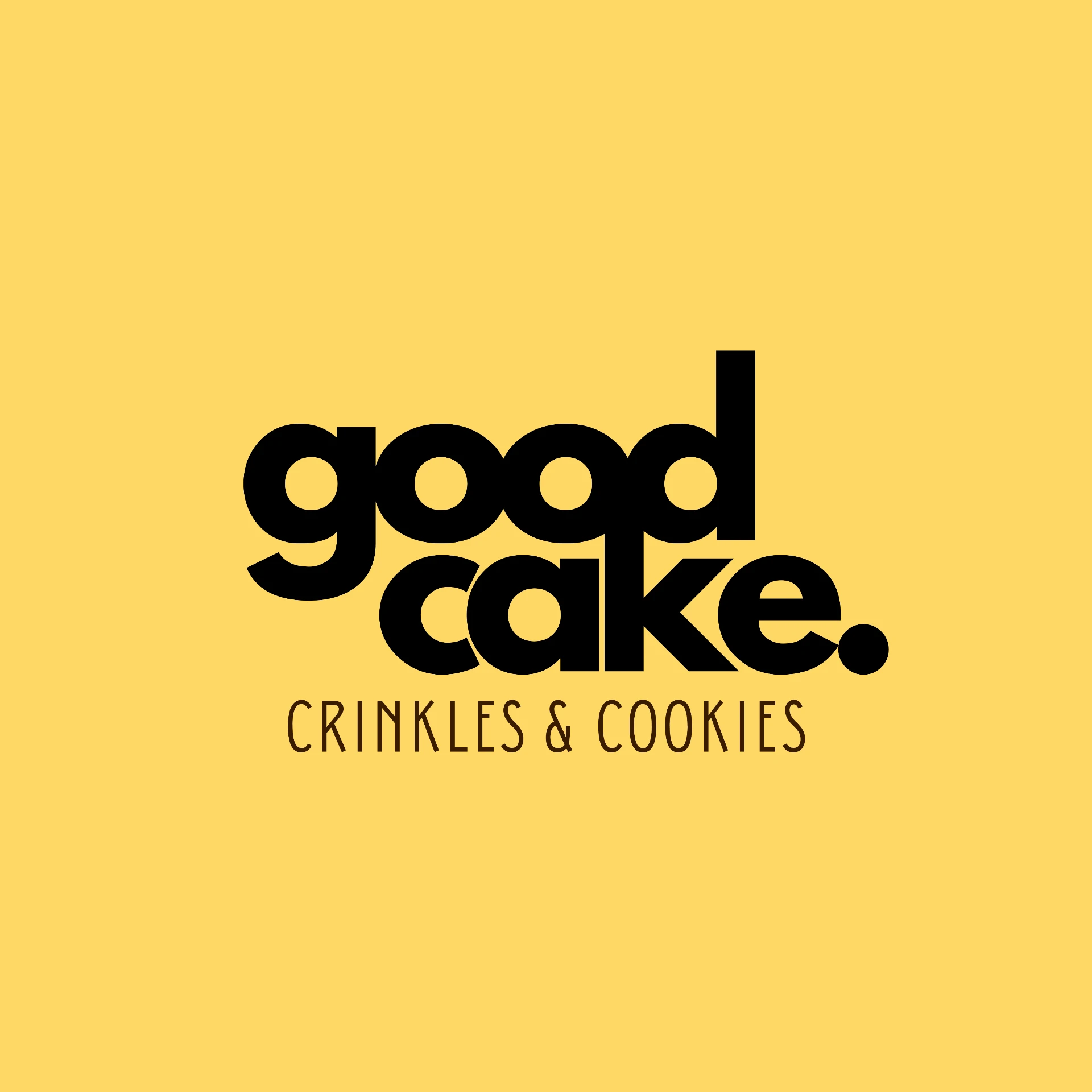 GoodCake Crinkles & Cookies logo on a yellow background